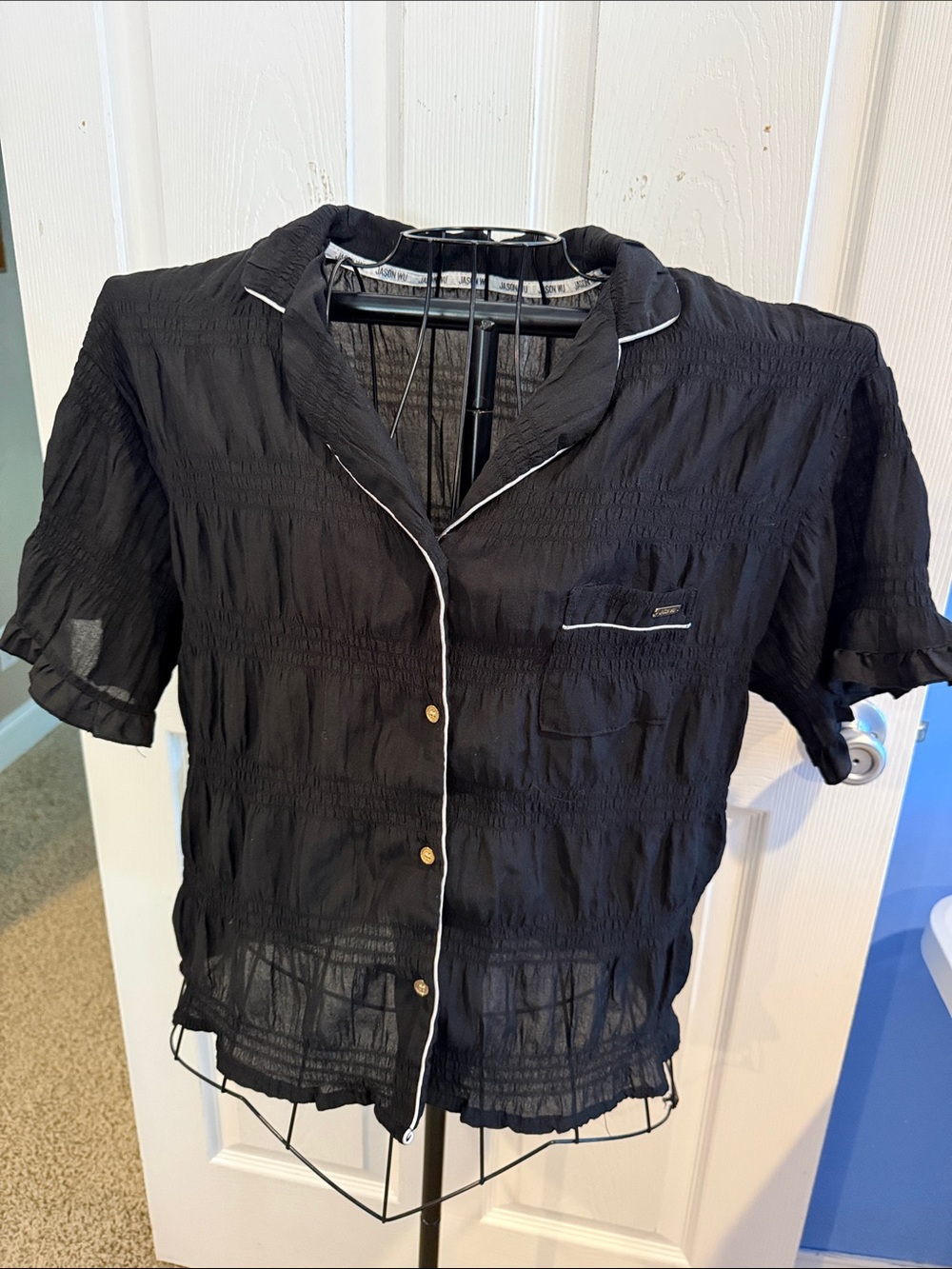 Jason Wu Black Short-Sleeve Button-Down Pajama Top Shirt Large